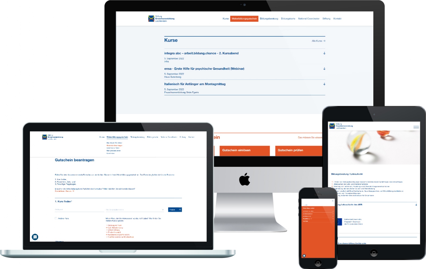 Stiftung Erwachsenenbildung Liechtenstein - Responsive Website, CMS, Kursimport, Gutscheingenerator